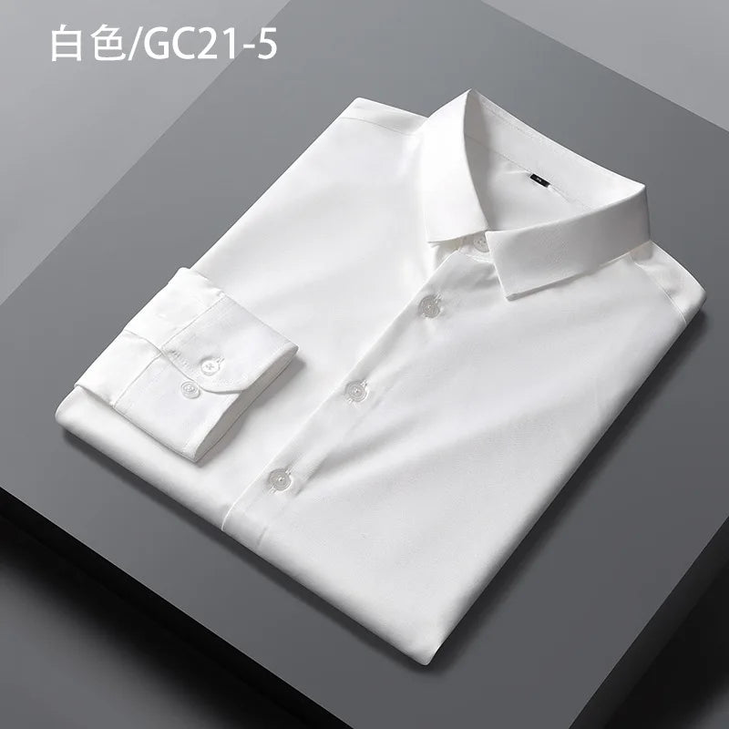 Quality Smooth Soft Anti-Wrinkle Men Shirts Long Sleeve Dress Shirts For Male Slim Social Business Blouse Solid Color Shirt 6XL