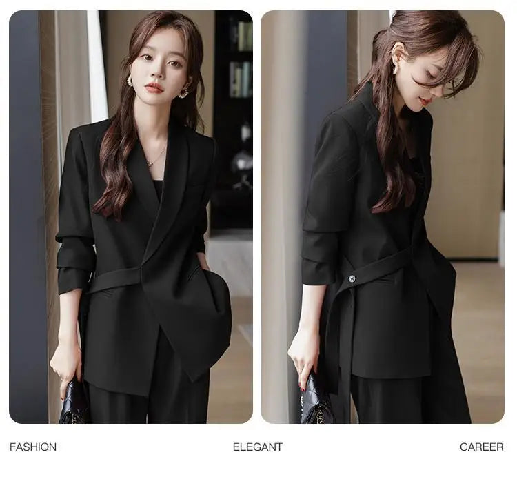 plus Size Wide Leg Pants Two Piece Set Big Brand Women's Spring Autumn New Sle Jaet And Pants Suit for Young Women 8-25