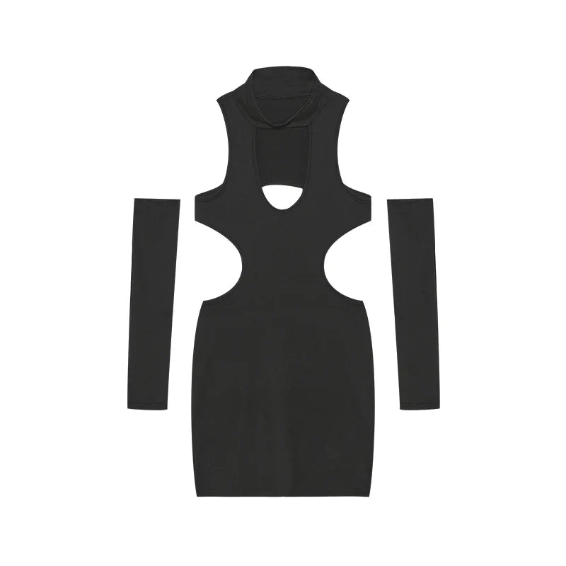 Spring and Summer New Style Dress Europe and the United States Sexy Solid Color Hollow Neck Tight Hip Dress