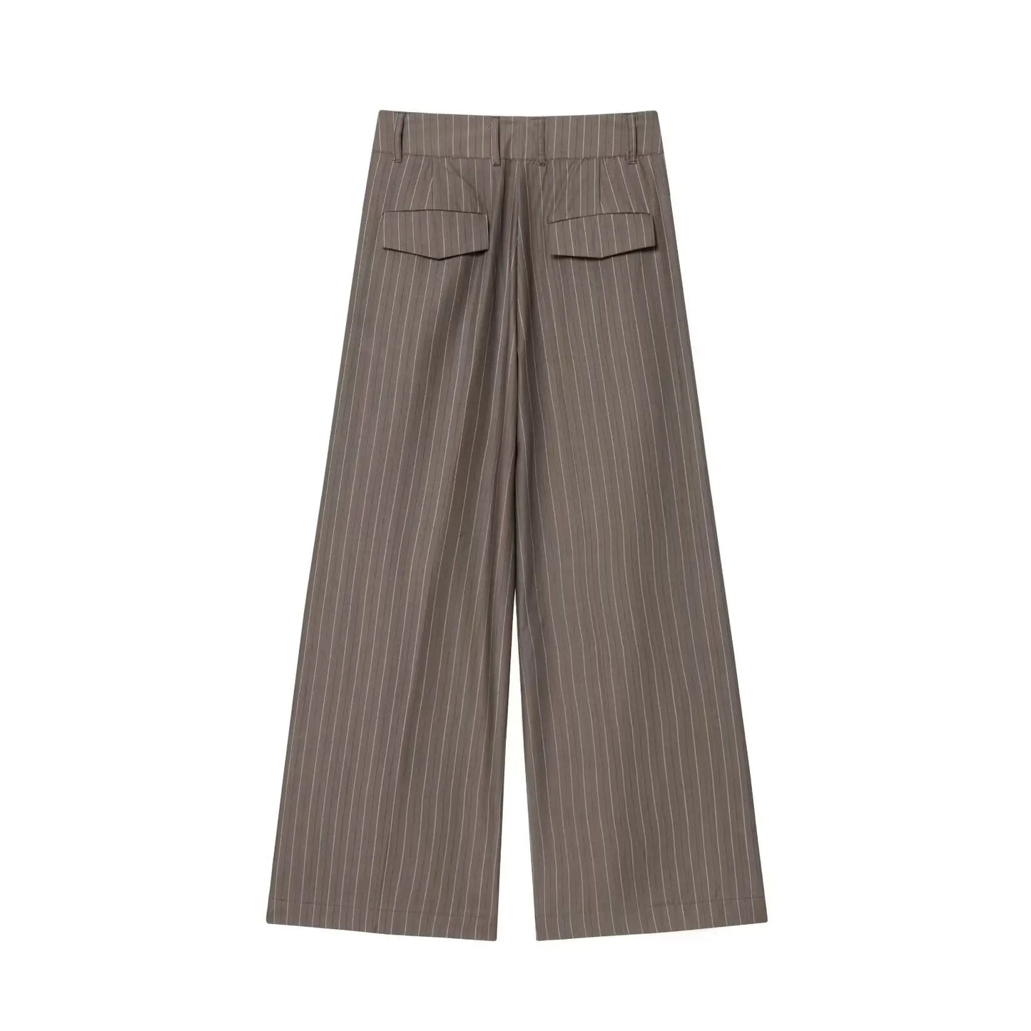 Office Lady Chic Brown Suits V Neck Striped Loose Blazer High Waist Wide Leg Pants Fashion Casual Women Suits Костюм Офисный