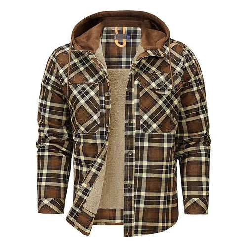 Winter Men Plaid Fleece Shirts Coats Mens Hooded Casual Shirts Man Sport Outdoor Loose Shirt Jacket Men Button Down Hoodie Shirt
