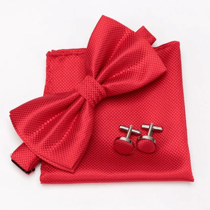 Multicolor Bowtie Pocket Square Cufflinks Sets Classic Solid Color  Bowtie Wedding Party Formal Gift Plaids Adjust Neck Bow Tie