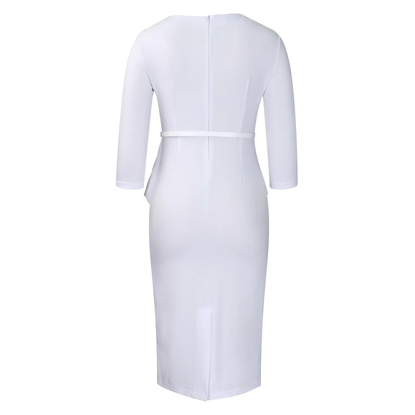 L-3XL Plus Size Elegant Midi Dress 2025 Spring Summer Women Office Lady Dress Casual 3/4 Sleeve Bandage Robe Oversize Dress