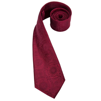 Hi-Tie Mens Gift Tie Set Red Wine Burgundy Paisley Silk Wedding Tie For Men Fashion Design Quality Hanky Cufflink Dropshipping