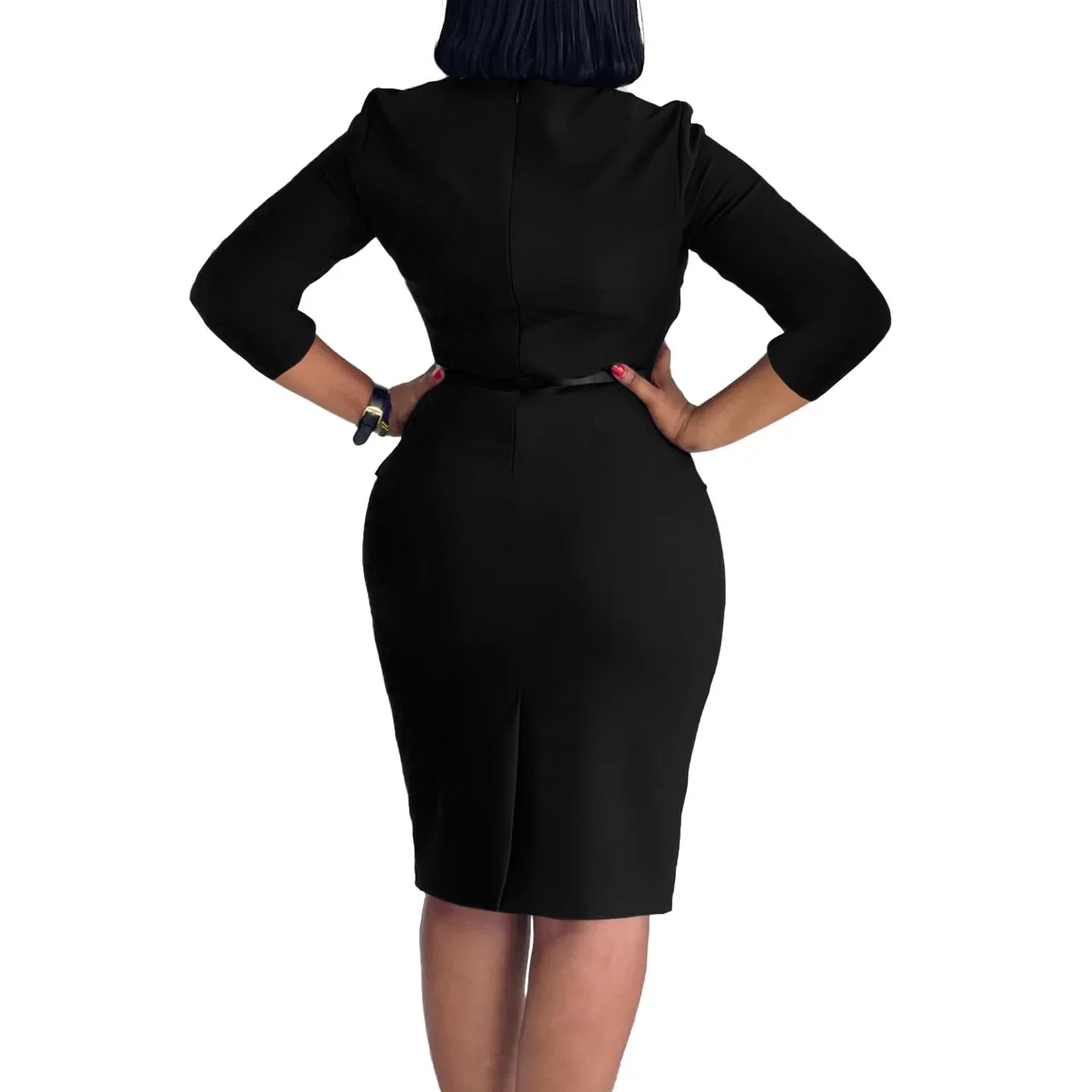 L-3XL Plus Size Elegant Midi Dress 2025 Spring Summer Women Office Lady Dress Casual 3/4 Sleeve Bandage Robe Oversize Dress