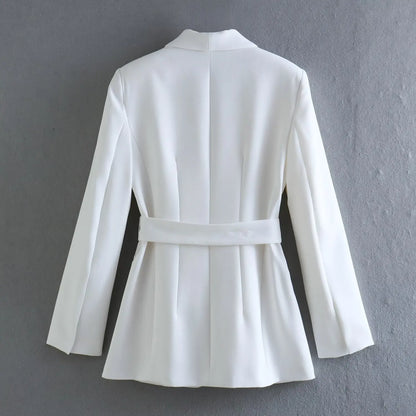 Spring and Autumn Women's Casual Blazer Chic Outerwear Slim Straight Pants Long Sleeve V-Neck Belted Office Commuter Suit Set