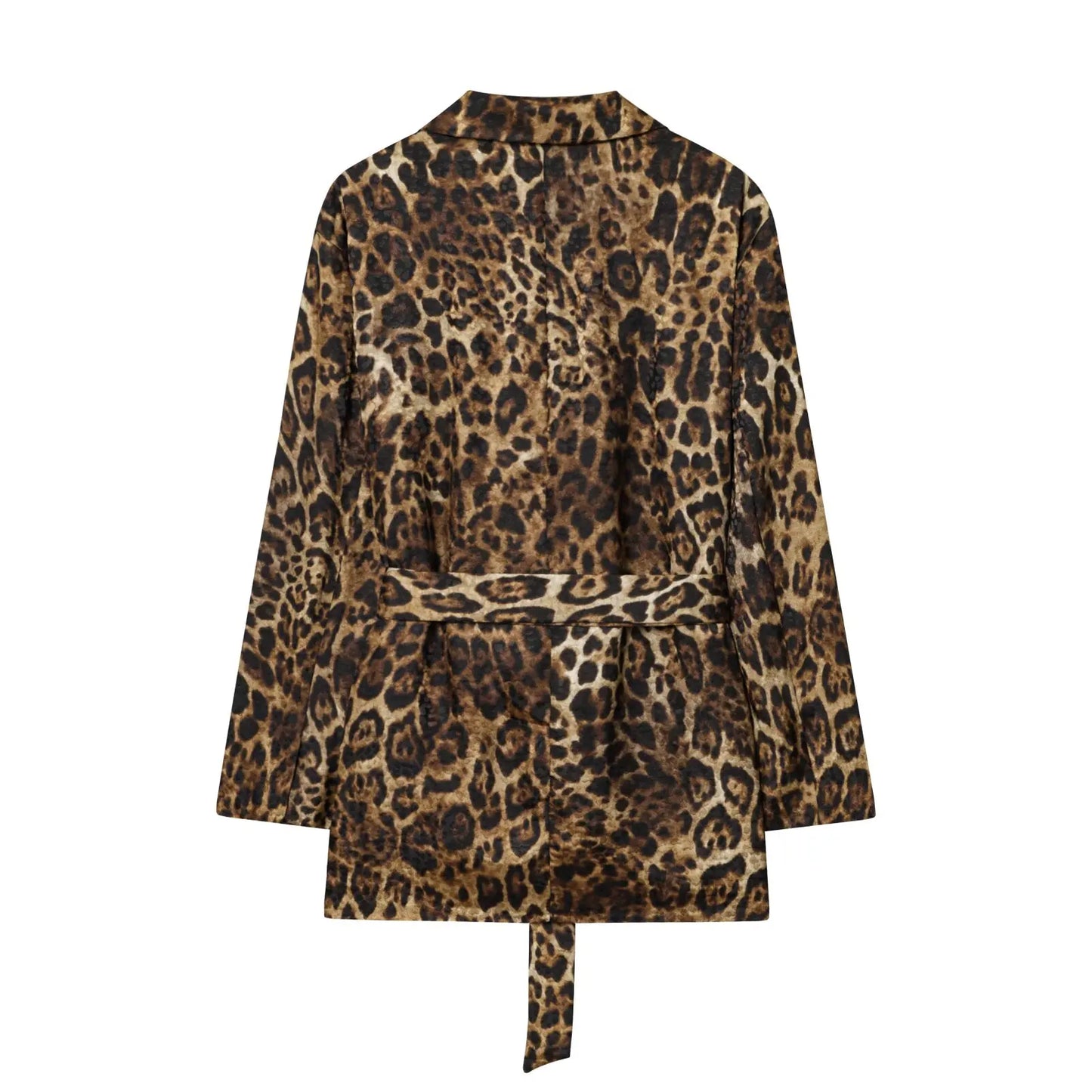 HH Women Autumn 2-Piece Set Chic Leopard Print Turn-Down Collar Pockets Belt Design Blazers+High Waist Zipper Wide-Leg Pants