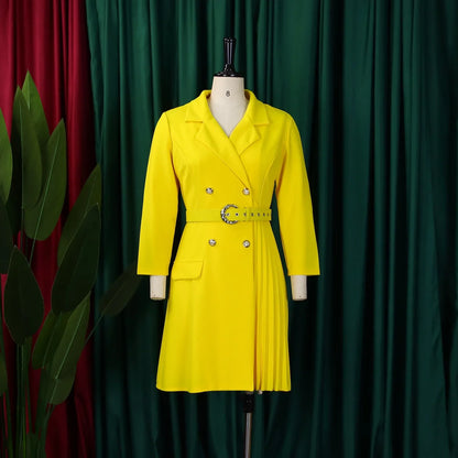 Elegant Dresses for Woman 2024 Autumn Winter New Trends Notched Collar Full Sleeve Sashes Pleated Mid Calf Solid Fashion Dress