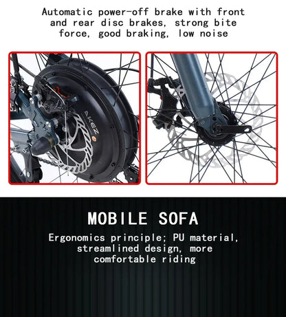 Ebike AKEZ 1000W CityElectricBike Detachable 13Ah Battery Electric Bike 60 Mile Range Dual Disc Brake Alloy Electric Bike