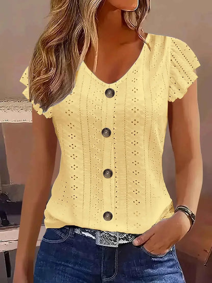 Women's Ruffle Sleeve V-Neck T-Shirt – Casual Commute Blouse