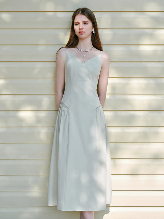 FSLE【4 Colors】Women Spring Strappy Dress 100% Cotton Temperament Simple A-LINE Dresses 2025 Spring White Dress 25FS11073