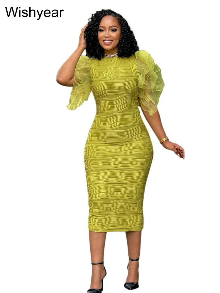 New Women’s Slim Fit Bodycon Dress | O Neck, Ruffle Sleeves, and Package Hips | Office Fashion, Evening & Party Gown