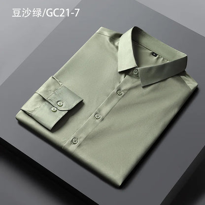 Quality Smooth Soft Anti-Wrinkle Men Shirts Long Sleeve Dress Shirts For Male Slim Social Business Blouse Solid Color Shirt 6XL
