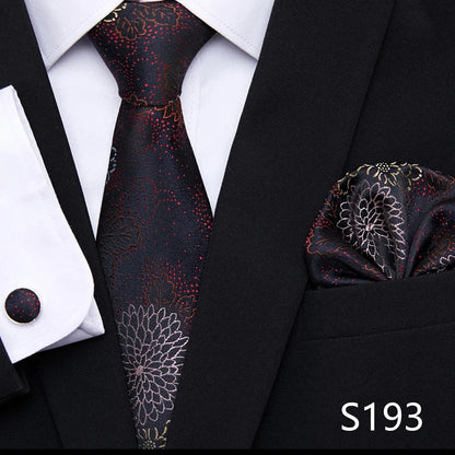 Hot Sale Holiday Gift Tie Pocket Squares Cufflink Set Necktie Dot Man Dark Grey Wedding Accessories Performance
