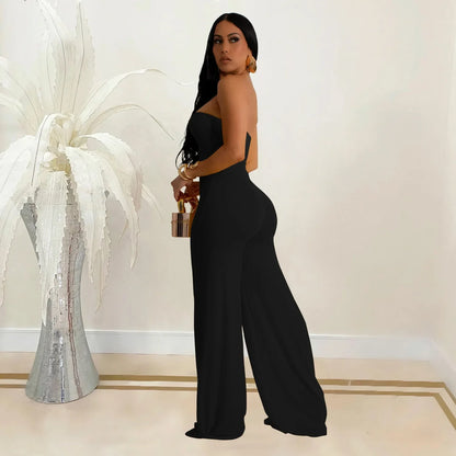 Summer Sexy Backless Women's Jumpsuit Fashionable Slim Fit Elegant Package hip Wide Leg Long Pants Female Party Jumpsuit 2025