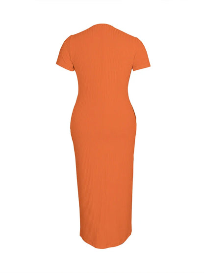 Plus Size 2024 Summer New Round Neck Short Sleeve Slim Hottie  Ladies' Stylish Summer Solid Versatile Bodycon Dress