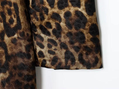 HH Women Autumn 2-Piece Set Chic Leopard Print Turn-Down Collar Pockets Belt Design Blazers+High Waist Zipper Wide-Leg Pants