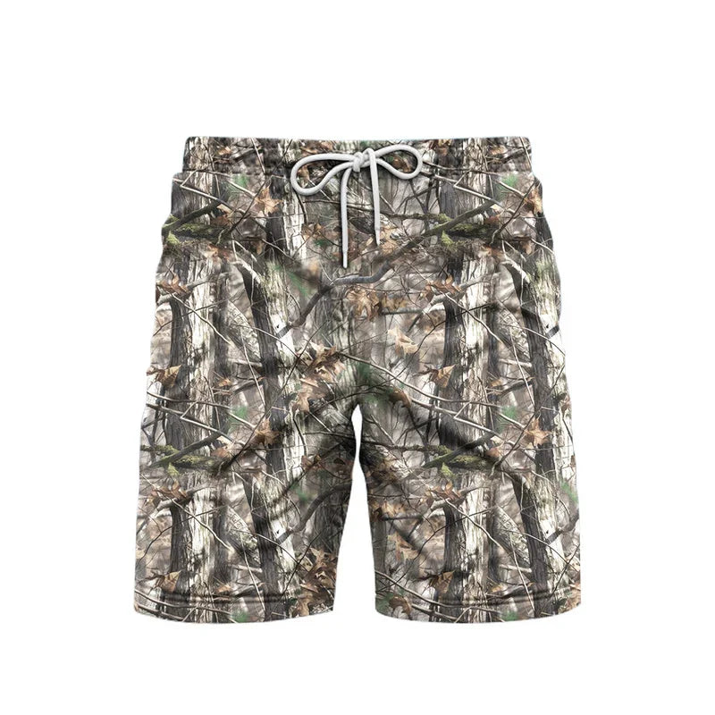 Men's Camo Tree Print Beach Shorts – Breathable Casual Outdoor Shorts 2025