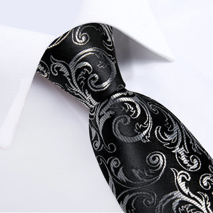 Men's Black Ties Handkerchief Cufflinks Business Formal Floral Striped Solid 8cm Necktie Gift for Husband Wedding Accessories