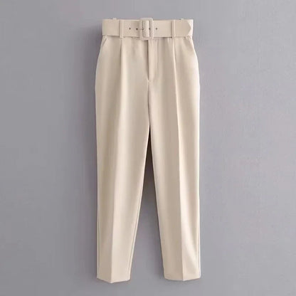 KONDALA Office Lady Beige Women Suits Long Sleeve V Neck Oversized Blazer+High Waist Wide Leg Pants Fashion 2025 Vintage Sets