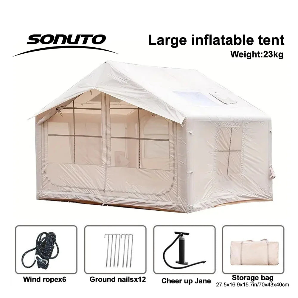 7.5㎡ Quick Setup Large Inflatable Tent with Pump Windproof 420D Oxford Fabric Instant Air Tent for Camping Beach Party Garden