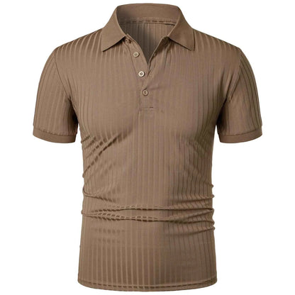 Men's running sports fitness wear summer high stretch vertical short-sleeved POLO shirt slim knit base shirt