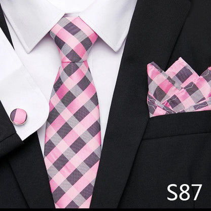 Hot Sale Holiday Gift Tie Pocket Squares Cufflink Set Necktie Dot Man Dark Grey Wedding Accessories Performance