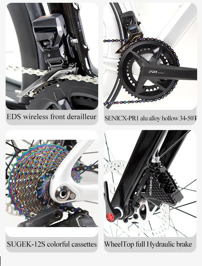Twitter Full Carbon Road Bike Wireless Electronic Shifting WheelTop EDS TX 2X12 Speed Hydraulic Disc Brake Adult Men's Bicycle