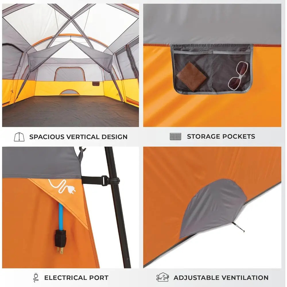 10-12 Person Multi-Room Cabin Tent – Family Camping Tent with Rainfly & Room Divider