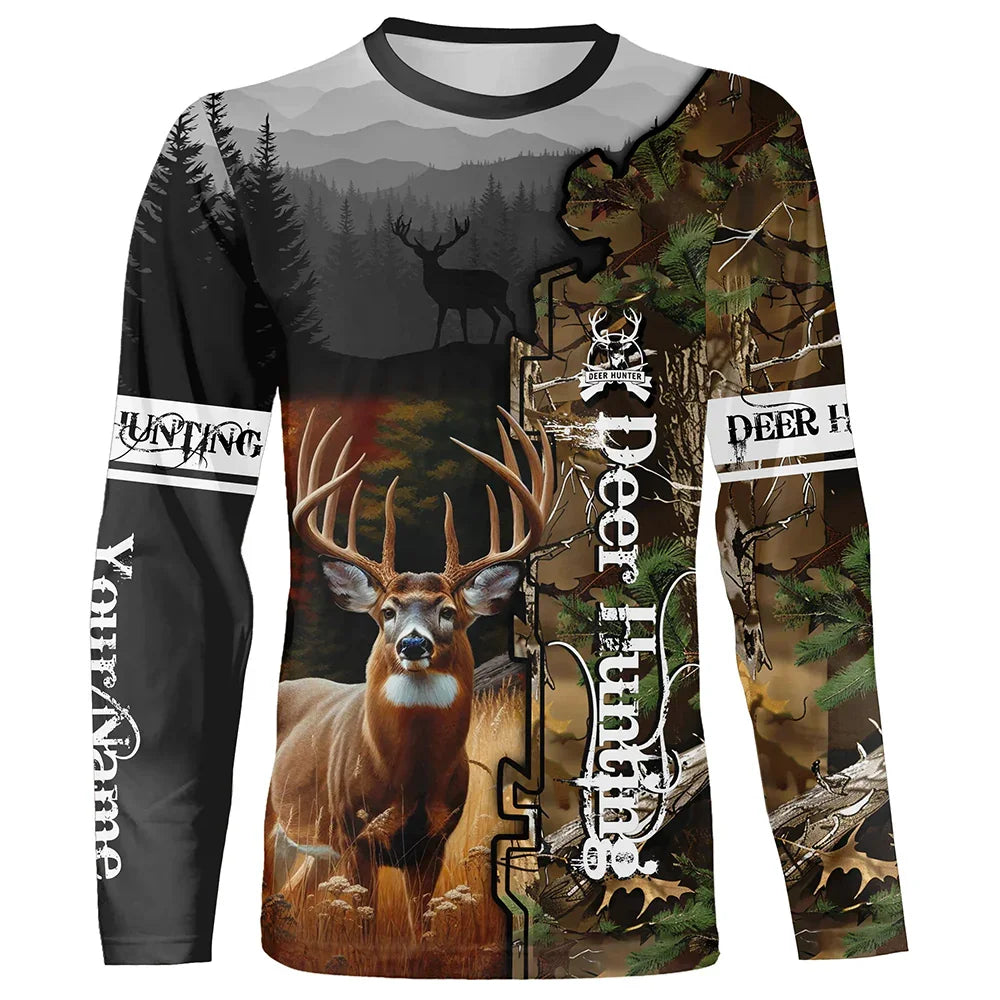 Men's 3D Wild Boar Camo Hunting T-Shirt – Long Sleeve Streetwear Tee