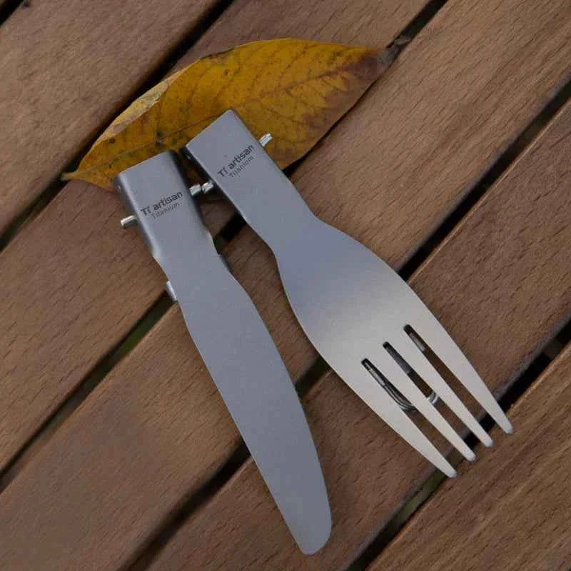 Tiartisan Titanium Foldable Cutlery Set - Portable Fork Spoon Knife for Outdoor Camping Hiking