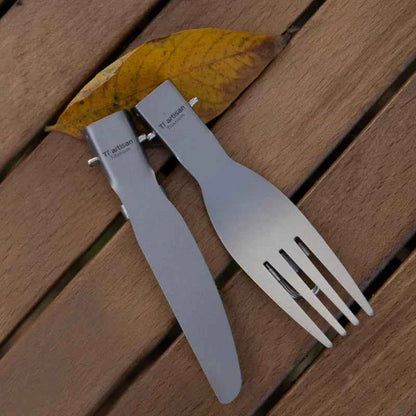Tiartisan Titanium Foldable Cutlery Set - Portable Fork Spoon Knife for Outdoor Camping Hiking