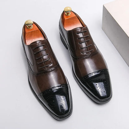 Casual Fashionable Men's Leather Shoes Trendy Business Formal Shoes Breathable Low Top Lace-Up Slip-On round Toe Rubber Sole