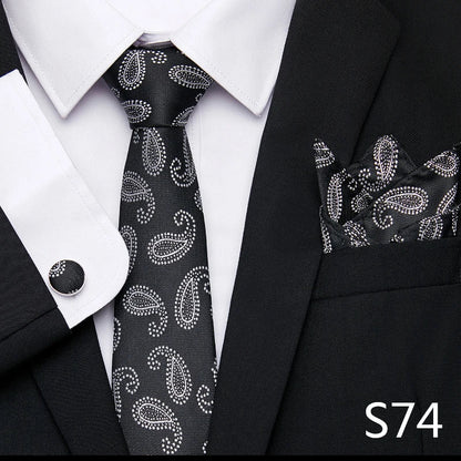 Hot Sale Holiday Gift Tie Pocket Squares Cufflink Set Necktie Dot Man Dark Grey Wedding Accessories Performance