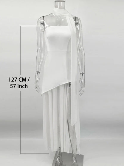 TARUXY Fashion Strapless Dress With Ribbon Female Elegant Sleeveless Mesh Beach Vacation Long Dress 2025 Spring New Women Dress