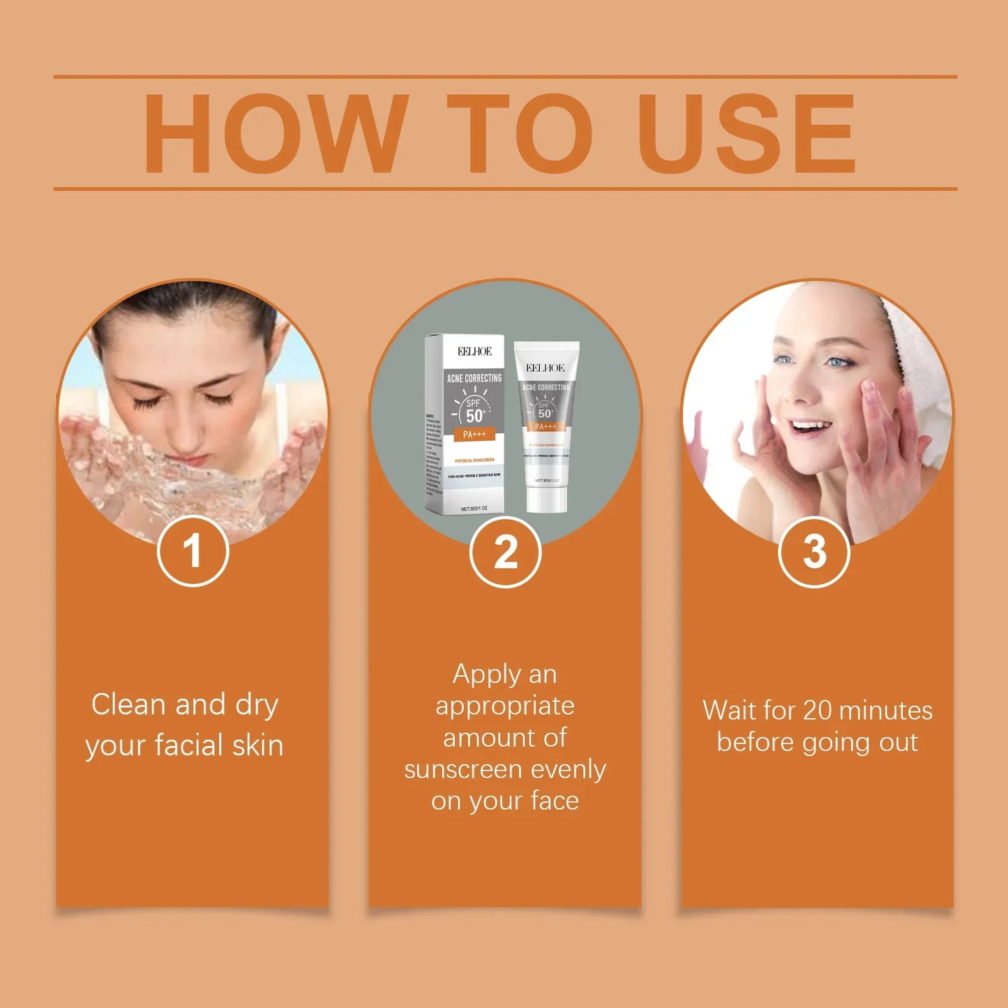 EELHOE 30g Vitamin E Sunscreen Long-lasting Moisturizing Anti-UV Anti-dry Skin SPF 50 Cream Maintains Elasticity Glow Skin Care