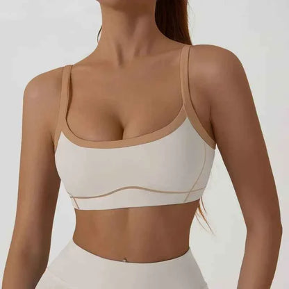 Women's Shock-Absorbing Sports Bra – Color Block Full Cup Breathable Gym & Yoga Tube Top