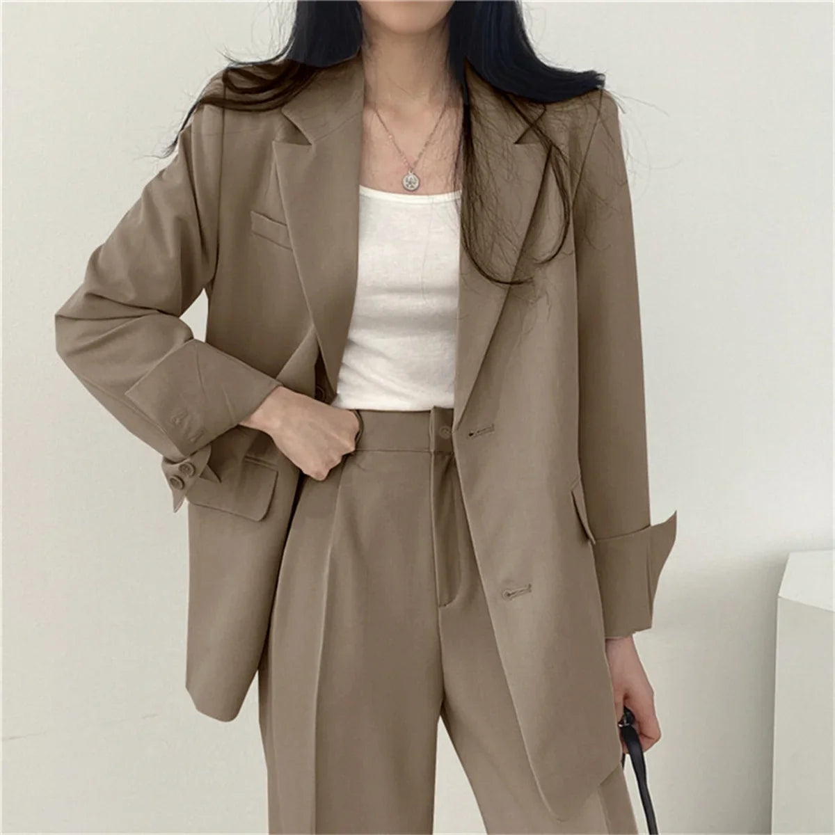 2026 Spring New Women's Clothing Suit Jacket Casual Pants Set Wide Leg Suit Pants Elegant Office Lady Business Suit Set Blazers