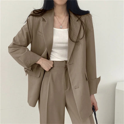2026 Spring New Women's Clothing Suit Jacket Casual Pants Set Wide Leg Suit Pants Elegant Office Lady Business Suit Set Blazers
