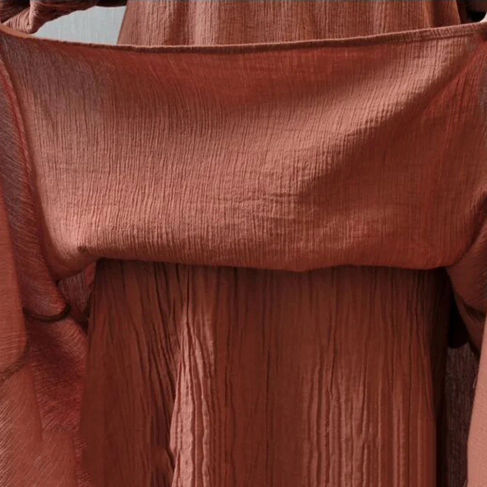 Anself Spring Fashion Women Casual Loose Dress Solid Color Long Sleeve Oversized Ladies Dresses Plus Size Boho Long Maxi Dress