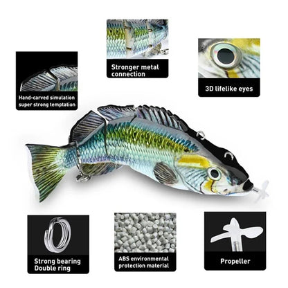 USB Rechargeable Electric Swimbait Lure – 4-Segment Auto Swimming, 13cm, 7 Colors