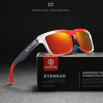 KDEAM Square Men's Polarized Sunglasses Outdoors Lifestyle Coating Sun Glasses New Matching Colors With Box