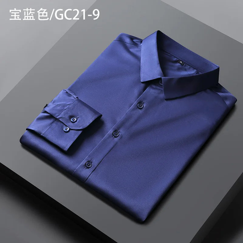 Quality Smooth Soft Anti-Wrinkle Men Shirts Long Sleeve Dress Shirts For Male Slim Social Business Blouse Solid Color Shirt 6XL