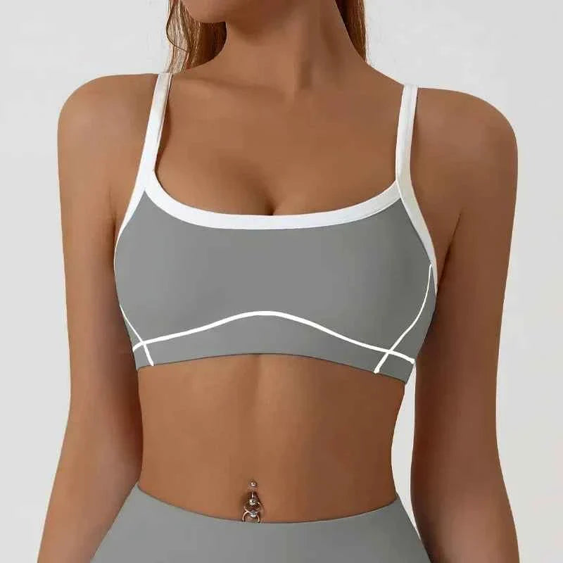 Women's Shock-Absorbing Sports Bra – Color Block Full Cup Breathable Gym & Yoga Tube Top