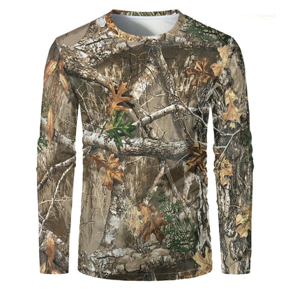 Men's Forest Camo Hunting Long Sleeve T-Shirt – Oversized Quick-Dry Tee