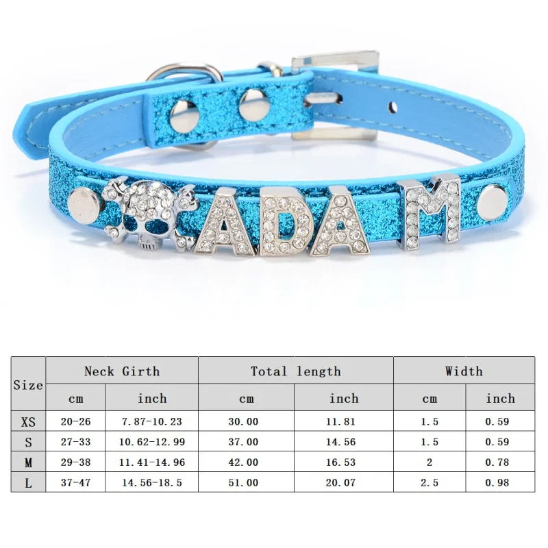 Personalized Dog Collar Bling Rhinestone DIY Names Puppy Cat Leather Collars Small Large Dog Necklace Free Name Pet Accessories