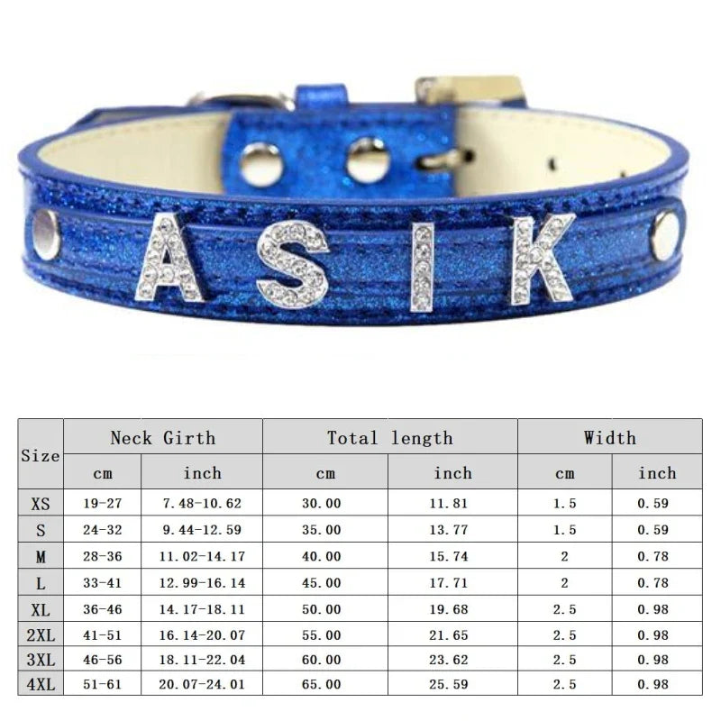Personalized Dog Collar Bling Rhinestone DIY Names Puppy Cat Leather Collars Small Large Dog Necklace Free Name Pet Accessories