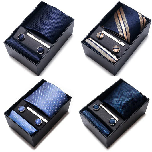 Gravatas Brand Wholesale Wedding Present Tie Pocket Squares Set Necktie Box Men Suit Accessories Floral Fit Formal Party