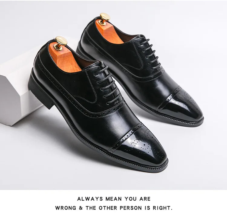 Casual Fashionable Men's Leather Shoes Trendy Business Formal Shoes Breathable Low Top Lace-Up Slip-On round Toe Rubber Sole