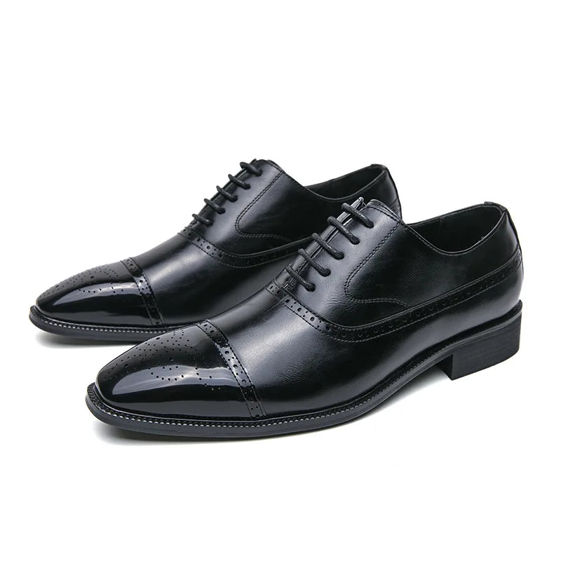 Casual Fashionable Men's Leather Shoes Trendy Business Formal Shoes Breathable Low Top Lace-Up Slip-On round Toe Rubber Sole